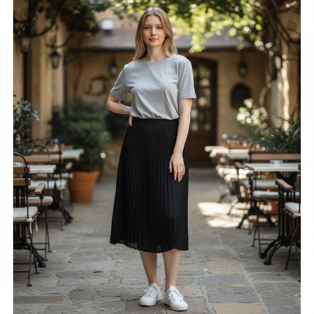 Vtg Y2K The Limited Women's Pleated crinkle Knee Length Skirt Black S NWT rare